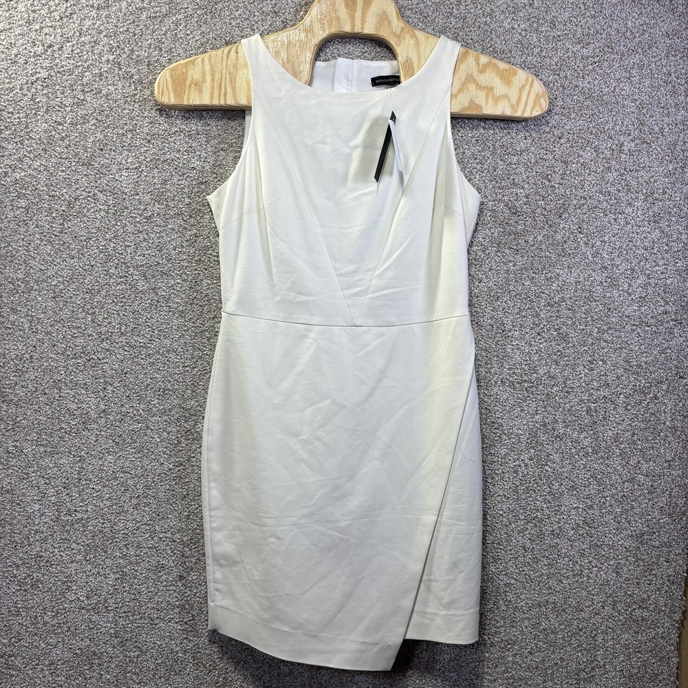 NWT Banana Republic Dress Womens 12 White Sleeveless High Neck Sheath Wrap Lined